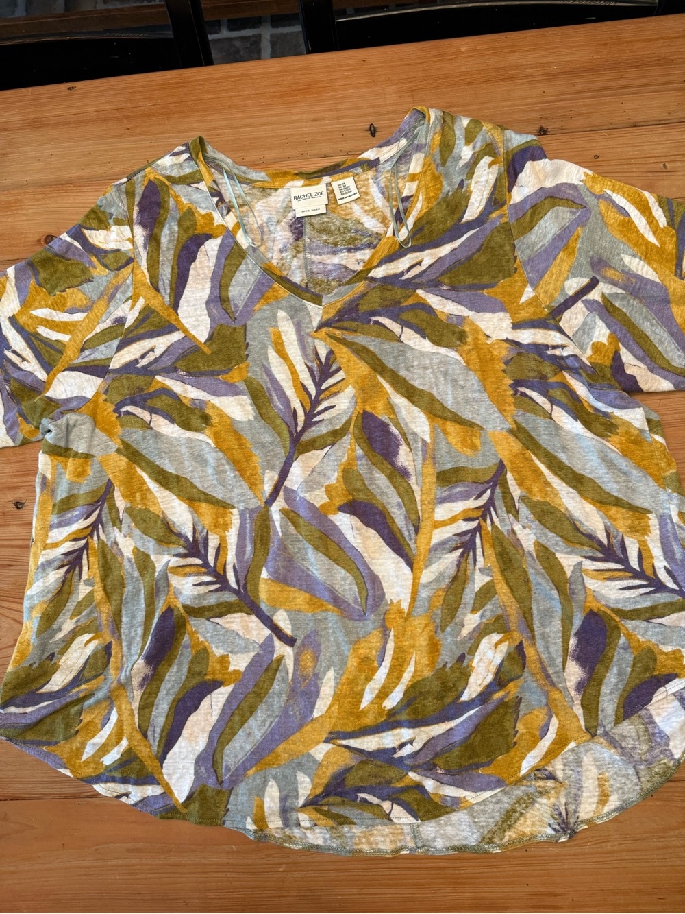Rachel Zoe Linen V-Neck Blouse in Mustard, Olive & Lavender